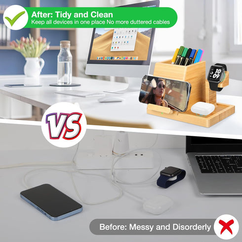 Wireless Charger for Apple Charging Station, Multiple Devices with PD 22.5W Adapter for iPhone 15/14/13/12 Series