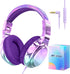 QearFun Kids Headphones with Microphone, Volume Limit, Sharing Jack, Foldable for iPad, Deep Purple Aurora