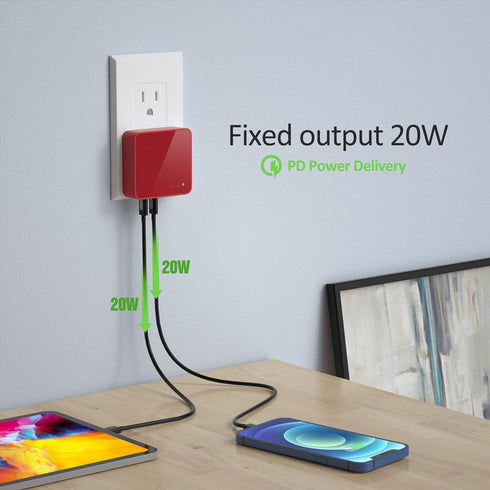 Nekmit 52W 4-Port 20W 3.0 2 14/14 Pro/14 USB C Charger, Thin Flat Fast Wall Charger Type-C Charging Station with Two PD