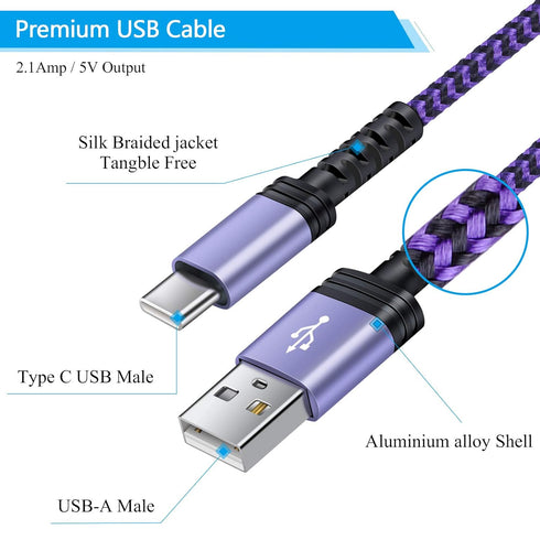 Fast Charging C Charger Cable 4-Pack for Samsung Galaxy S24+, S23 Ultra, Note 21/20, Google Pixel 5, and more.