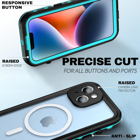 BEASTEK iPhone 14 Plus Waterproof Case, TRE Series MagSafe Shockproof Dustproof IP68 Case with Built-in Screen