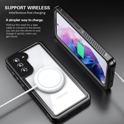 Waterproof Case for Galaxy S21 Fe 5G, Shockproof Dirtproof Snowproof Rugged Clear Cover for Snorkeling (Black)