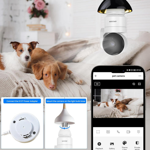 EC27 Bulb Connector for P1 360° Security Camera, Wireless Outdoor/Indoor Camera, Easy Installation