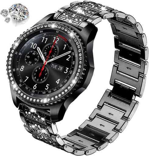 Bands Compatible with Samsung Galaxy Watch 46mm/Gear S3 Frontier/Classic, 22mm Bling Rhinestone Metal Strap