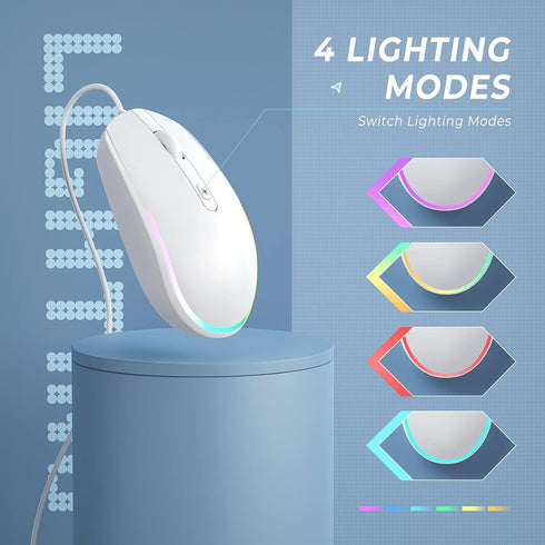 seenda Wired Mouse, USB Computer Mouse with RGB Backlit Optical LED and Attached USB Cord for Laptops, Notebooks,