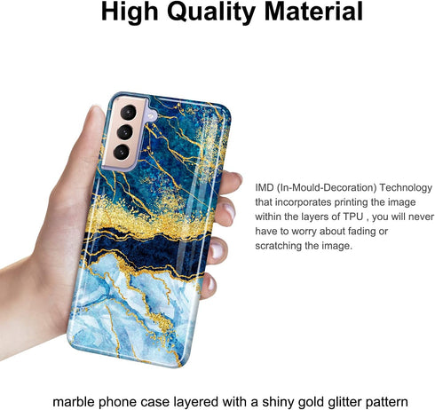 JIAXIUFEN Galaxy S21 Case, Gold Sparkle Glitter Marble Slim Shockproof TPU Cover for Samsung Galaxy S21 5G