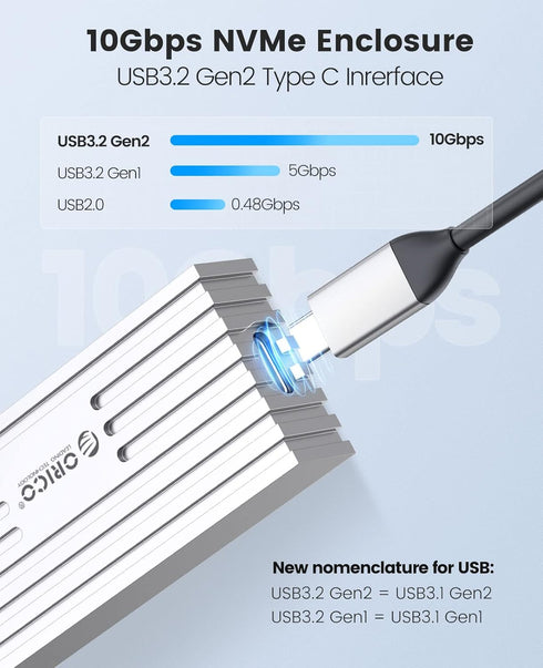 ORICO M.2 NVMe SSD Enclosure to USB-C PCIe Adapter, 10Gbps USB3.2 Gen2 for NVMe M-Key/M+B Key SSD