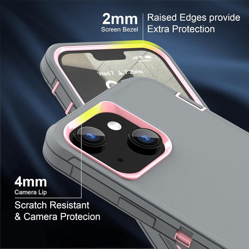 Sansunto Protection Case for iPhone 13 & 15 Phone, iPhone 14 Case Heavy Duty Shockproof Silicone Rubber Cover, Rugged Hybrid Durable Phone Cases for iPhone 13/14/15 in 6.1 Inch. (Grey/Pink)