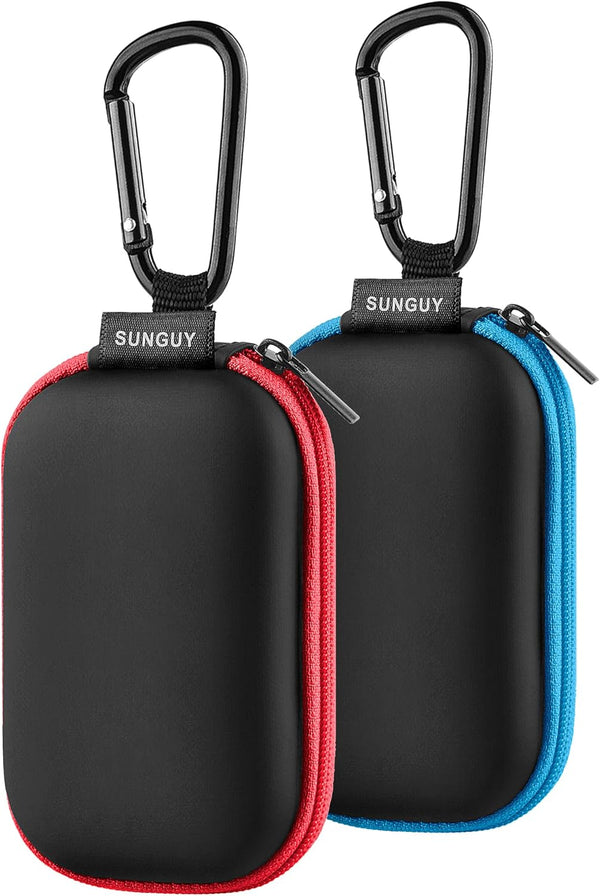 SUNGUY Earbuds Case 2Pack, Portable Rectangle Carrying Case with Carabiner for Earphones, Earbud, SD Card, USB Cable