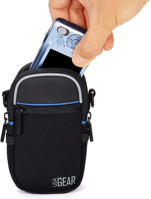 USA Gear Compact Camera Case for Point & Shoot with Accessory Pockets, Rain Cover & Shoulder Strap