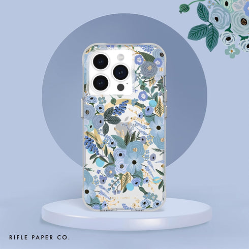 Rifle Paper Co. iPhone 15 Pro Case - Garden Party Blue, Compatible with MagSafe, 12ft Drop Protection, Slim Fit
