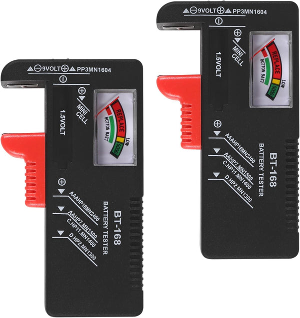 2 Pack BT-168 Universal Battery Tester, Small Household Battery Tester for AAA AA C D 9V 1.5V Button Battery
