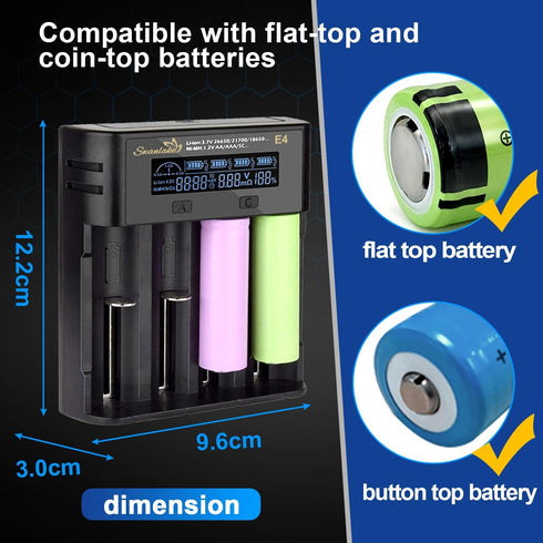 Swanlake 18650 4 3.7v 18650 26650 21700 18500 10400 Battery Charger, Bay Rechargeable Battery Charger with LCD Display