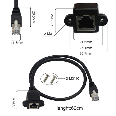 GINTOOYUN Panel Mount RJ45 - RJ45 Male to Female Screw Panel Mount CAT6/5e/5 Shielded Network LAN Extender Cord
