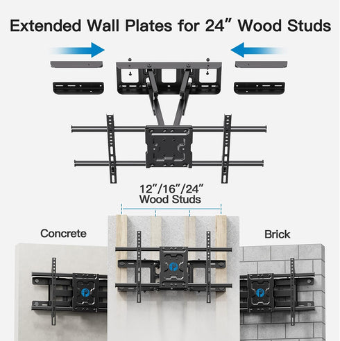 Full Motion TV Wall Mount by Pipishell, Articulating Arms for 37-75 Inch TVs, Max VESA 600x400mm, 132lbs
