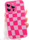 ZIYE Hot Pink Grids Plaid Checkerboard Case for iPhone 14 Pro, Soft TPU Silicone Rubber Protective Cover