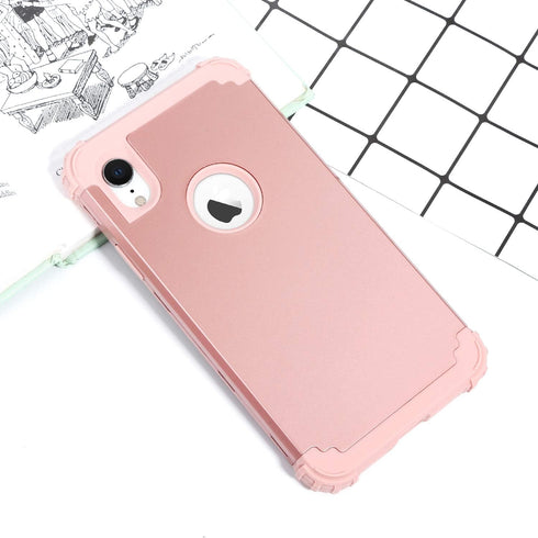 IDweel iPhone XR Case, Rose Gold 3-in-1 Shockproof Hybrid Cover with Tempered Glass Screen Protector for Women.