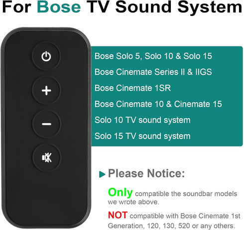 Replacement Remote Control Compatible with Bose Solo 5 10 15 Sound Bar, Replace for Bose Cinemate Series II IIGS 1SR 10