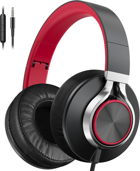 AILIHEN Wired Headphones with Microphone, Over-Ear Foldable Corded Head Phones with Volume
