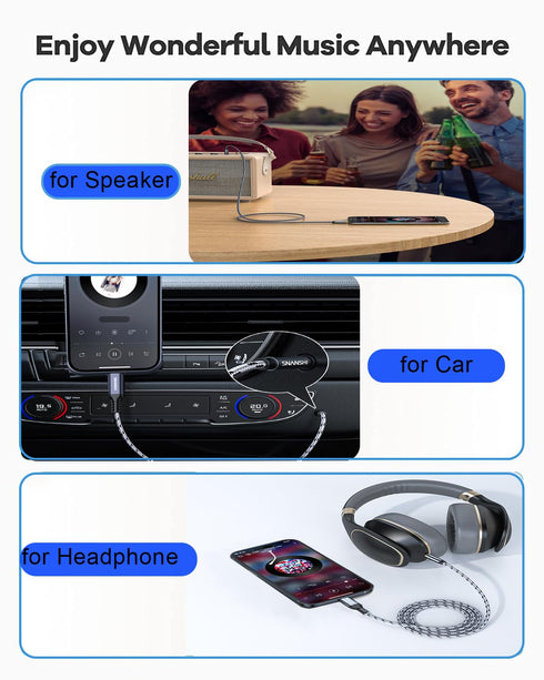 AUX to USB C Cable 6.6ft - USB Type C to 3.5mm Audio Cable for Speaker, Headphones, Compatible with iPhone 15 Pro