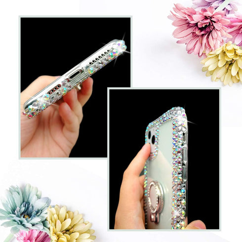 Bonitec 3D Glitter Sparkle Bling Case with Metal Finger Ring for iPhone 12 Pro Max, Luxury Shiny Crystal Cover