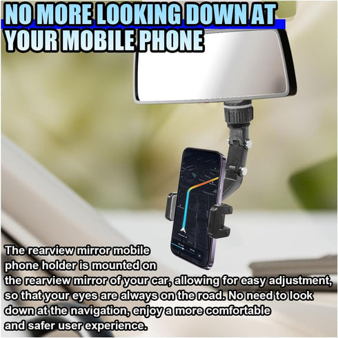 ZIMISI 360 Rearview Mirror Phone Mount Holder for Car, Rotating Adjustable Car Phone & GPS Holder, Universal