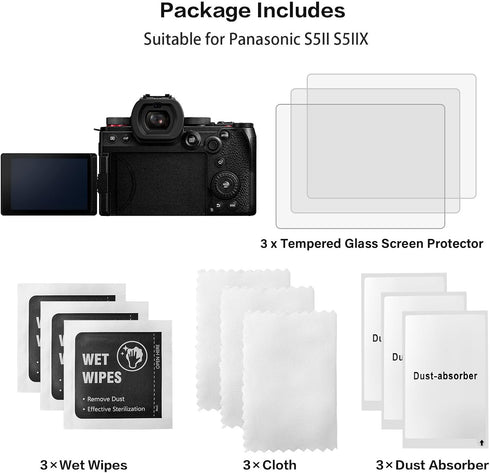 Rieibi (3 Packs) Screen Protector for Panasonic S5II S5IIX Camera, 0.25mm 9H Hardness Tempered Glass Film