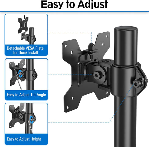 MOUNTUP Adjustable Single Monitor Mount for Max 32 Inch Flat Curved Screen, VESA 75x75 & 100x100, Black