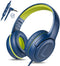 Kids Headphones for School, Toddler Wired Headset with Microphone, Volume Control, Blue Green, for 3+ Year Olds,