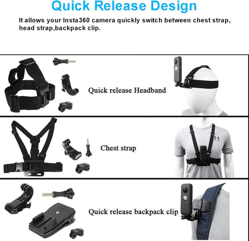 PellKing Accessories Kit for Insta360 One X4/X3/X2/X, Quick Release Head Strap Mount + Chest Mount Harness