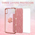 Samsung Galaxy S21 FE Case for Women, Cute Glitter Luxury TPU Silicone Slim Phone Case with Bling Diamond Ring Stand -