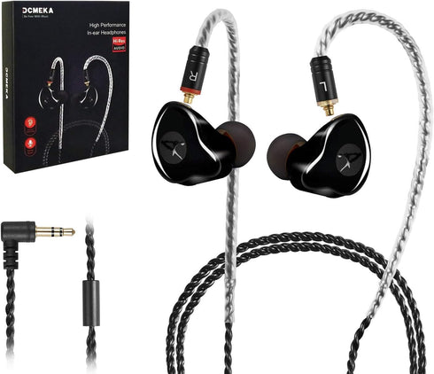 HiFi Stereo IEM Earphones - Dynamic Dual Driver Wired Earbuds, Noise Canceling, Detachable Cable for Musicians (Black)