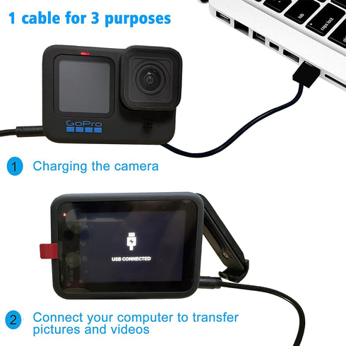 Suptig 2 Pack Charging Cable for GoPro Hero12/11/10/9/8/7/6/5/Hero Session, Charging and Data Sync Cord (Black)