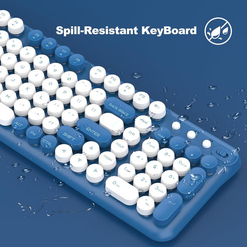 Wireless Keyboard and Mouse Combo, Retro Typewriter Keyboard and Mouse with Round Keypads for Windows Laptop PC
