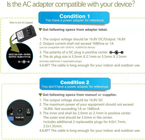 16.8V AC DC Power Supply Adapter Replacement for LifePro Sonic, Sonic Mini, Pro, Fusion X, Massage Gun Charger Cable
