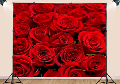 SHDASMIL 9X6ft Bright Red Roses Close Up Backdrop Fresh Floral Bouquet Background for Valentines Day Wedding Party
