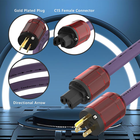Prefffair Power Cables HiFi Shielded US Power Cord, 12AWG 4N OFC Copper with 24K Gold Plated Connector