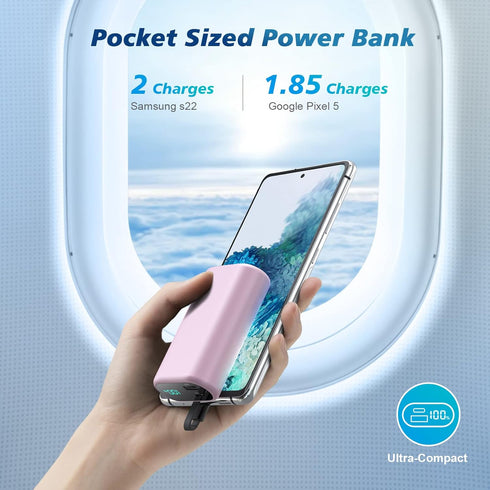 Small Portable Charger 10800mAh with Built-in USB-C Cable, Mini PD 3A Fast Charging Battery Pack for Samsung Galaxy
