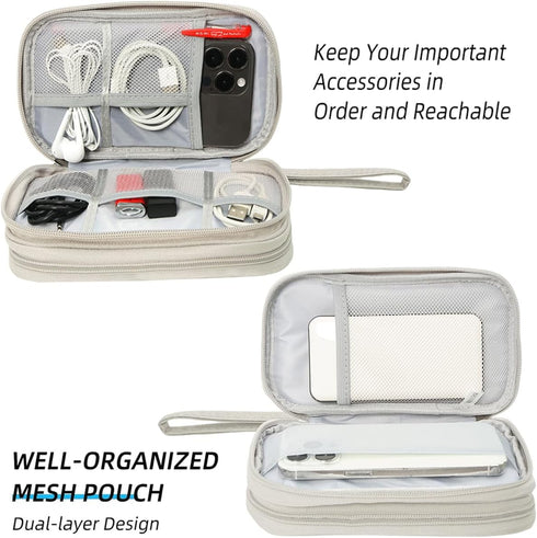 Travel Organizer Pouch - Portable Waterproof Double Layers Storage Bag for Electronic Accessories, Light Grey, Large