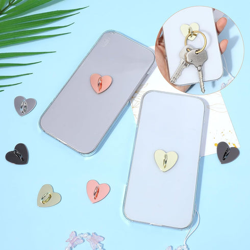 Vin Beauty 12 Pcs Heart Cell Phone Ring Holder, Metal Phone Charm Rings Adhesive Metal Phones Finger Grip Loop Stand