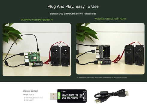 Waveshare USB Sound Card for Raspberry Pi/Jetson Nano, External Audio Converter, Recording and Playback Support