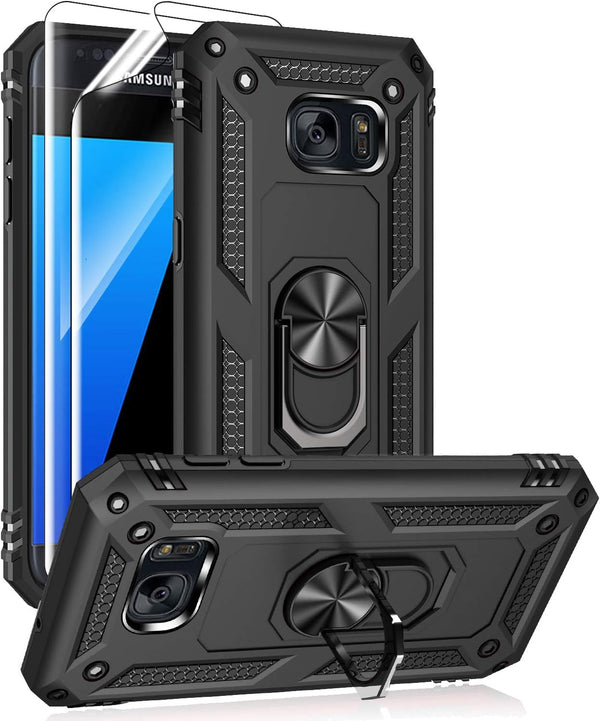 Androgate Military-Grade Metal Ring Holder Case for Samsung Galaxy S7, Shockproof Cover with HD Protectors