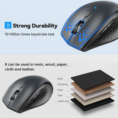 TECKNET Bluetooth Mouse, 4800 DPI Wireless, 2-Year Battery, 6 Adjustable DPI, Grey