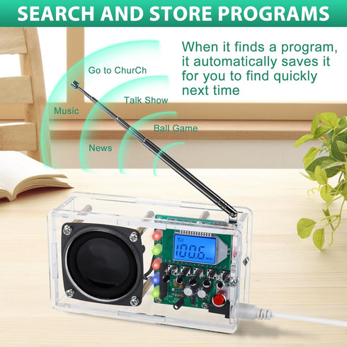 IS 76-108MHz ICSTATION FM Radio Soldering Kit, DIY Radio Kit with LED Flashing Lights FM LCD Dplay FM Radio Kit