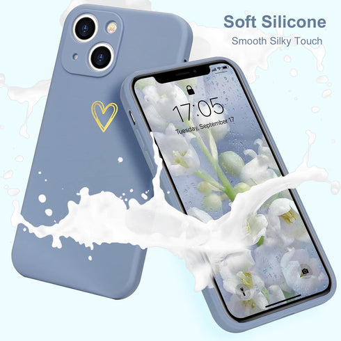 Cute Slim Shockproof iPhone 13 Case in Blue Grey with Wireless Charging Support and Protection.