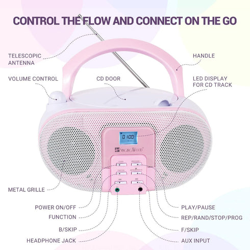 SingingWood GC01 Macarons Series Portable CD Player Boombox - Kids CD Player with AM FM Stereo Radio, Rose