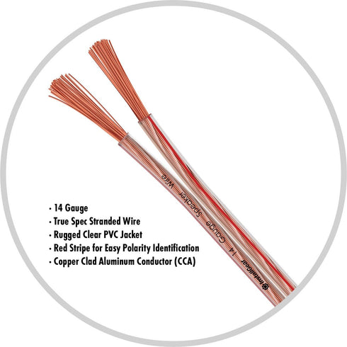 InstallGear 30ft 14 Gauge AWG Speaker Wire (Clear) | Speaker Cable for Car Speakers, Home Theater, Surround Sound,
