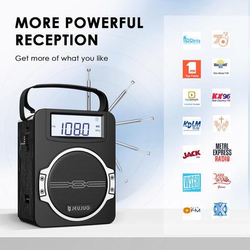 Portable AM FM Digital Radio with Bluetooth, Rechargeable, Loud Speaker, Best Reception for Home Outdoor, Black