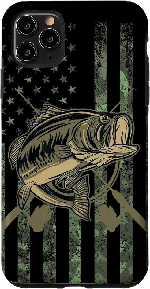 Camo American Flag Bass Fishing Gift Case for iPhone 11 Pro Max