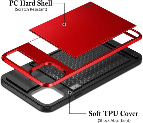 Vofolen iPhone 12 Case 5G, Red Wallet Cover with Credit Card Holder Slot, Anti-Scratch Dual Layer Protective